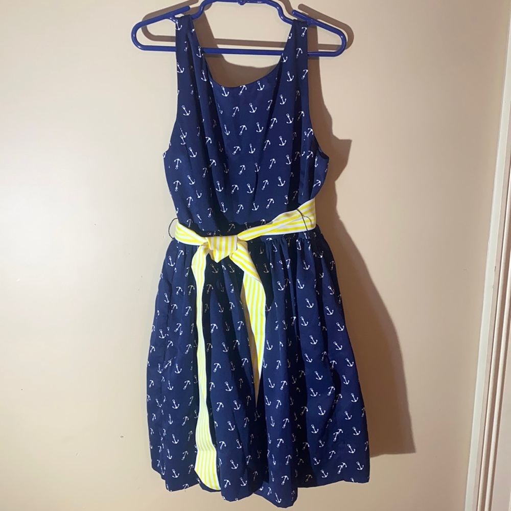 Ralph Lauren navy dress white anchors and yellow ribbon on waist.  Girls Size 10